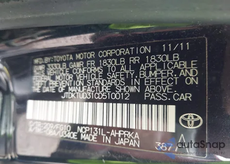 2012 Toyota Yaris Le z USA, uszkodzony, nr VIN JTDKTUD31CD510012